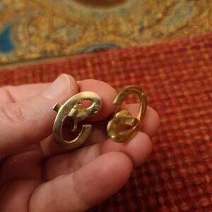 Vintage Gold Tone Letter C Cursive Dress Cufflinks